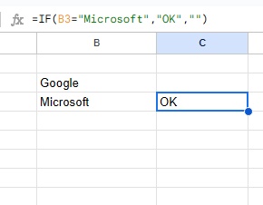 C3セルに「=IF(B3="Microsoft","OK","")」と入力