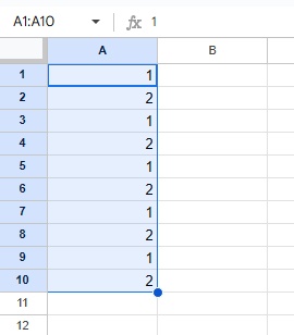 Ctrlキーを押したままオートフィルを適用すると、「1」・「2」が繰り返し入力になってしまう