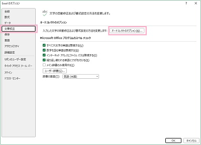 「文章校正」→「オートコレクトのオプション」をクリック