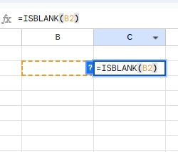 C2セルに「=ISBLANK(B2)」と入力