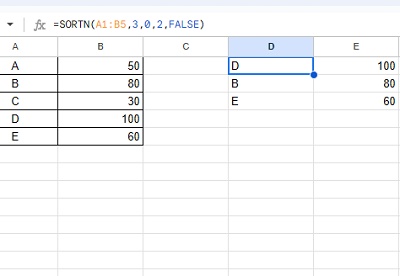 指定した範囲のデータを降順で並べ替えつつ結果は3行までで出力することができた