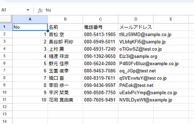 TSVファイルをスプレッドシートにインポートすることができた