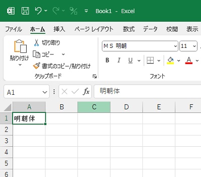 文字を入力すると、明朝体で文字が入力された