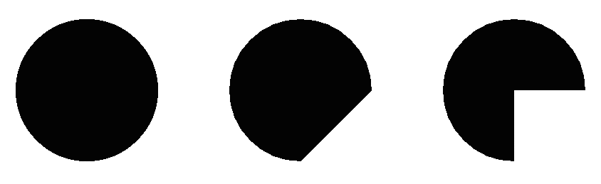 図1.5: 3つの弧が描かれている。一番右側はuseCenterをtrueにした結果
