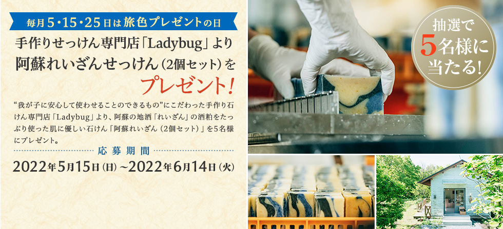 手作りせっけん専門店「Ladybug」より 阿蘇れいざんせっけん(2個セット)をプレゼント!