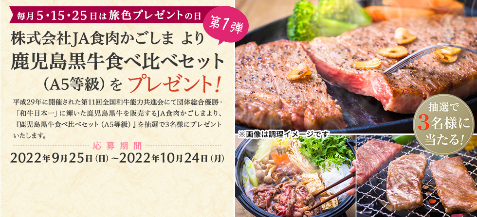 株式会社JA食肉かごしま より 鹿児島黒牛食べ比べセット(A5等級)をプレゼント!