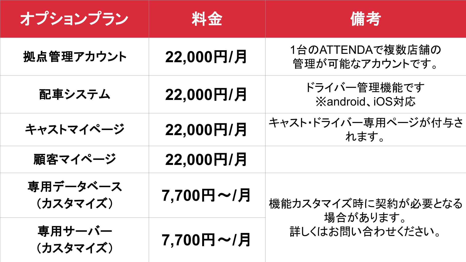 ATTENDA_オプション_料金表