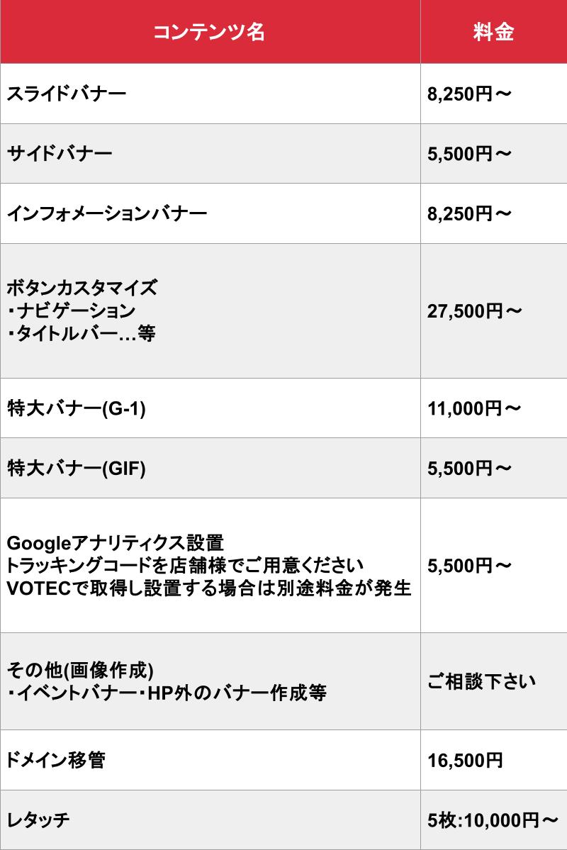 VOTEC_コンテンツ_料金表