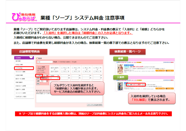 ソープ店システム料金変更概要