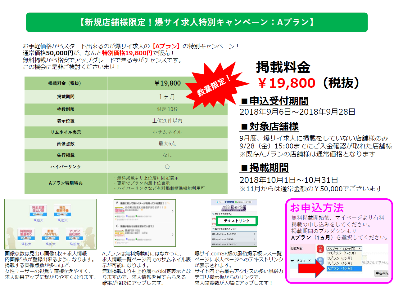爆サイ求人Aプランキャンペーン詳細表
