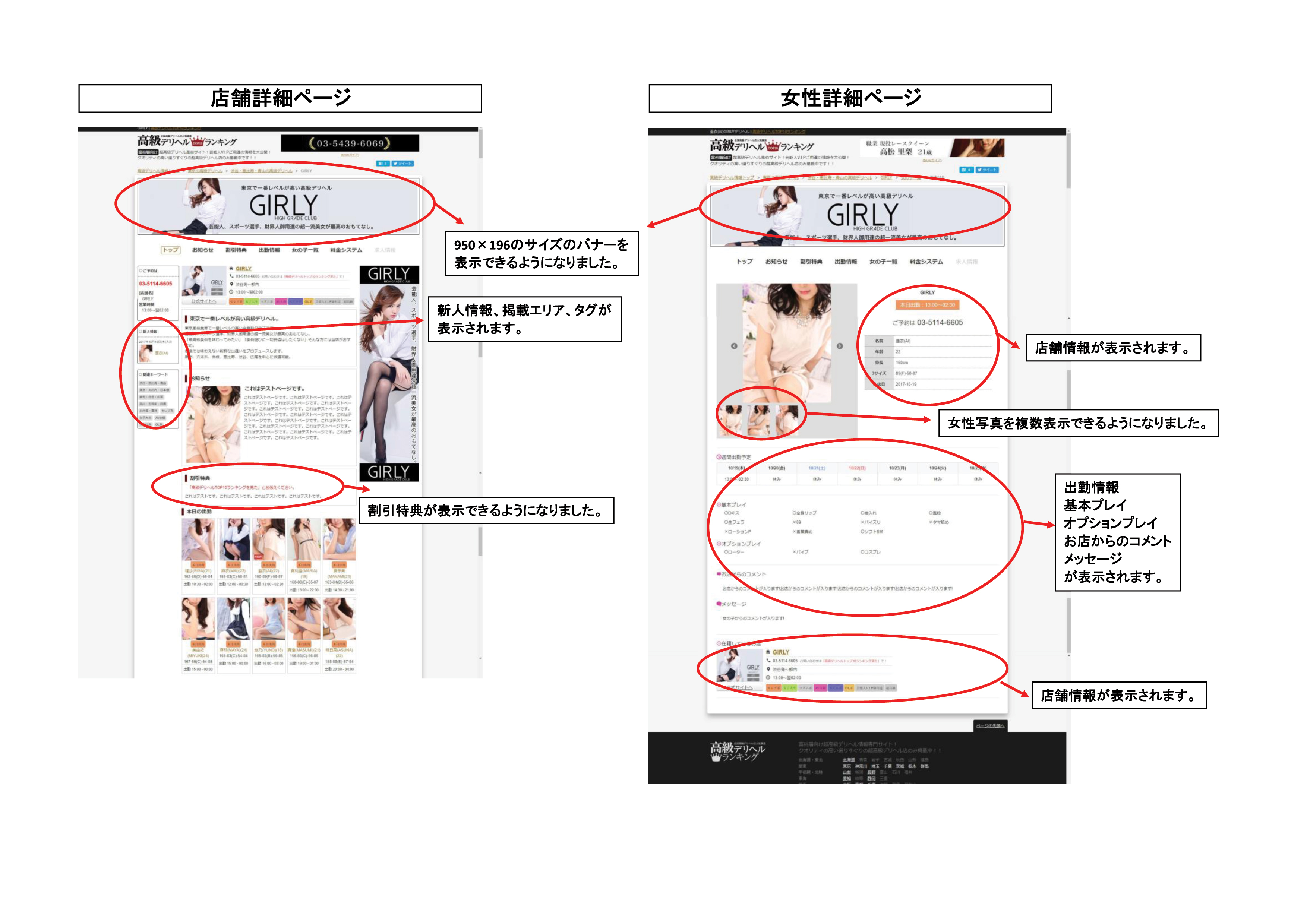店舗詳細、女性詳細ページリニューアルイメージ