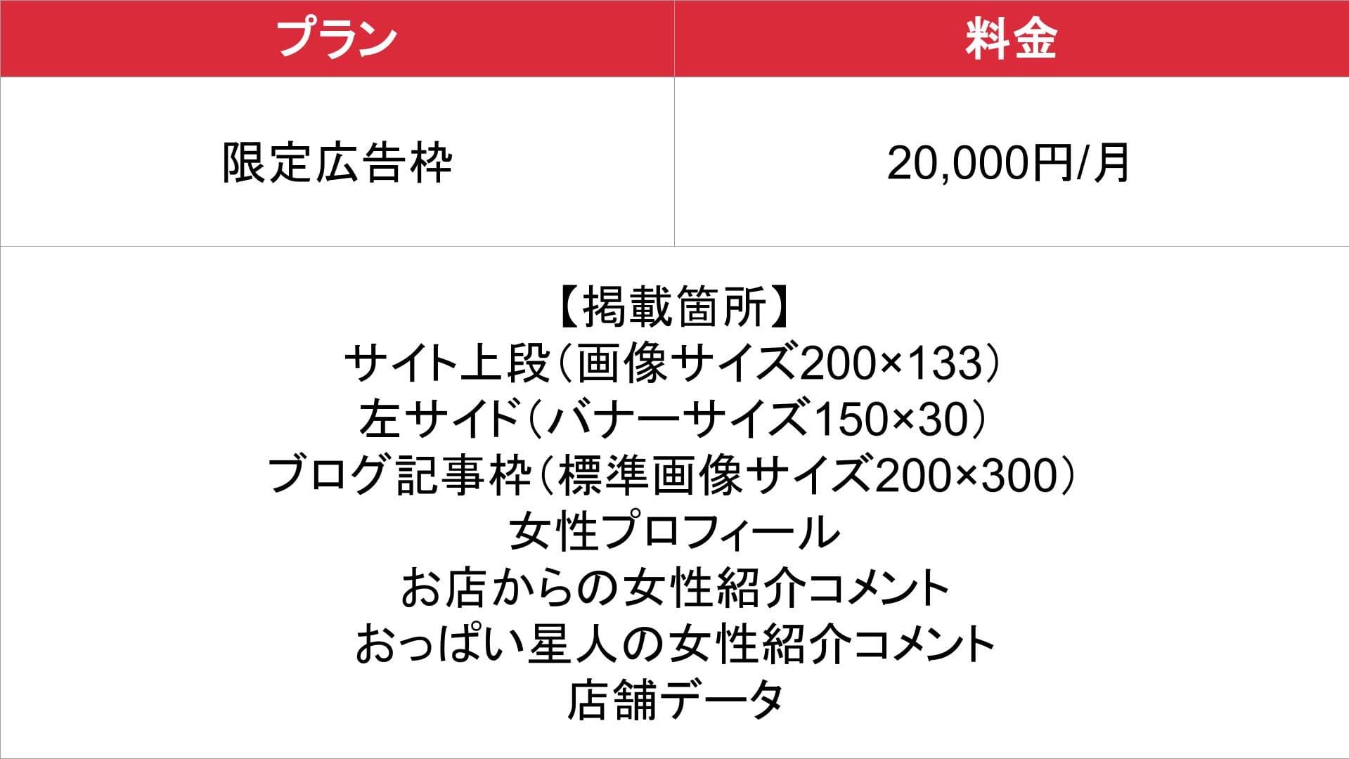 おっぱい星人X_基本料金表