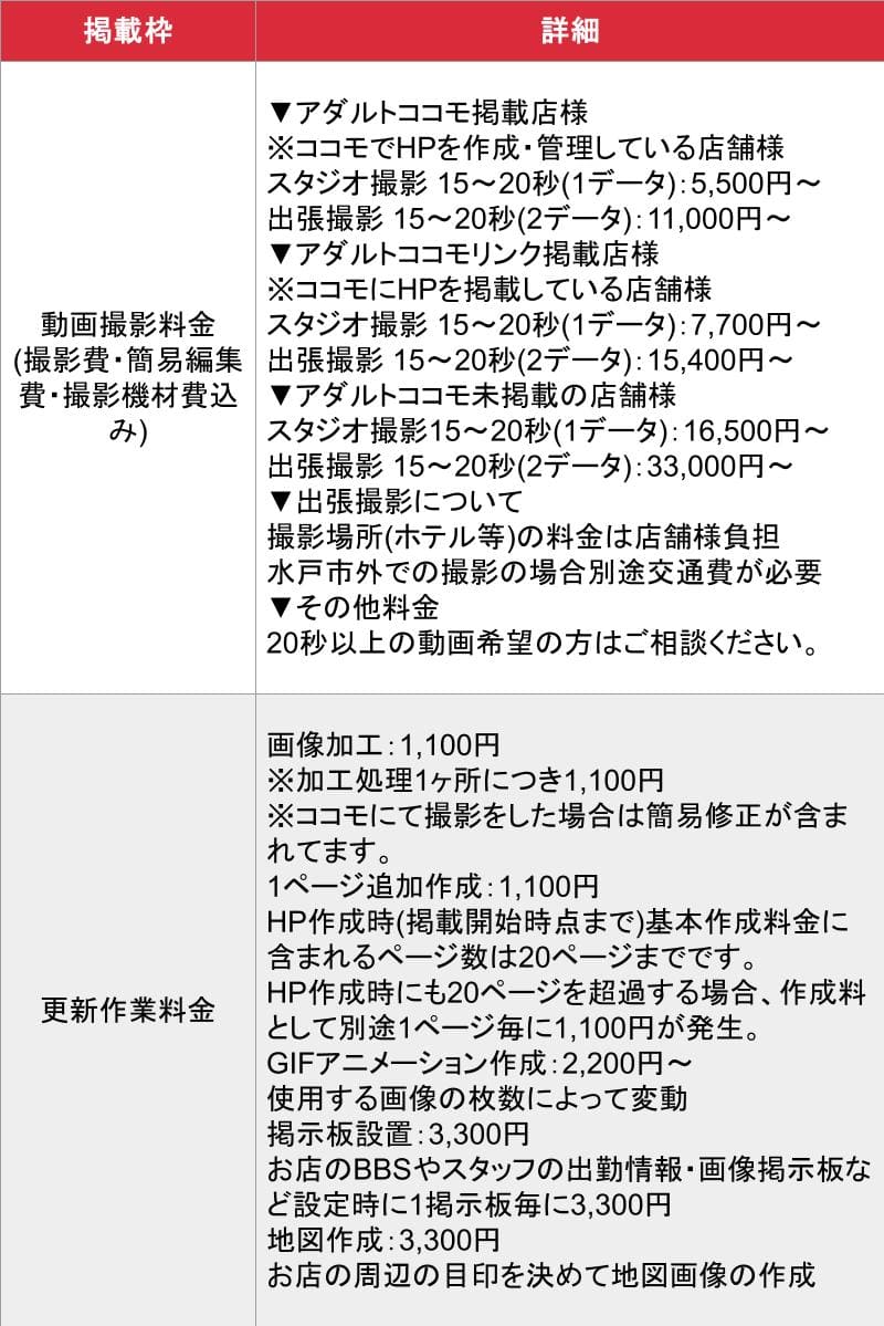 アダルトココモ_基本_料金表②