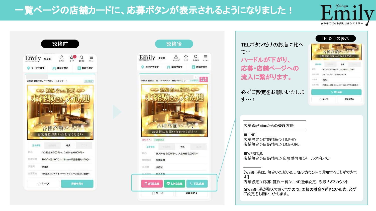 【体入エミリー】応募ボタンの表示について