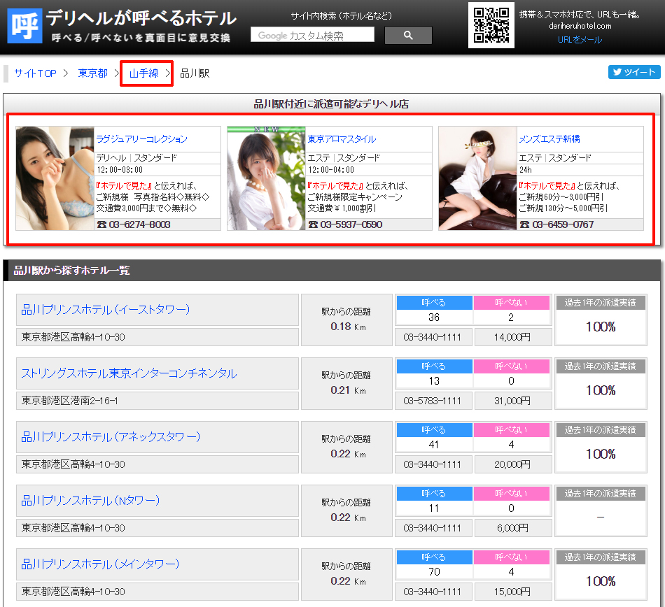 店舗詳細ページ表示箇所