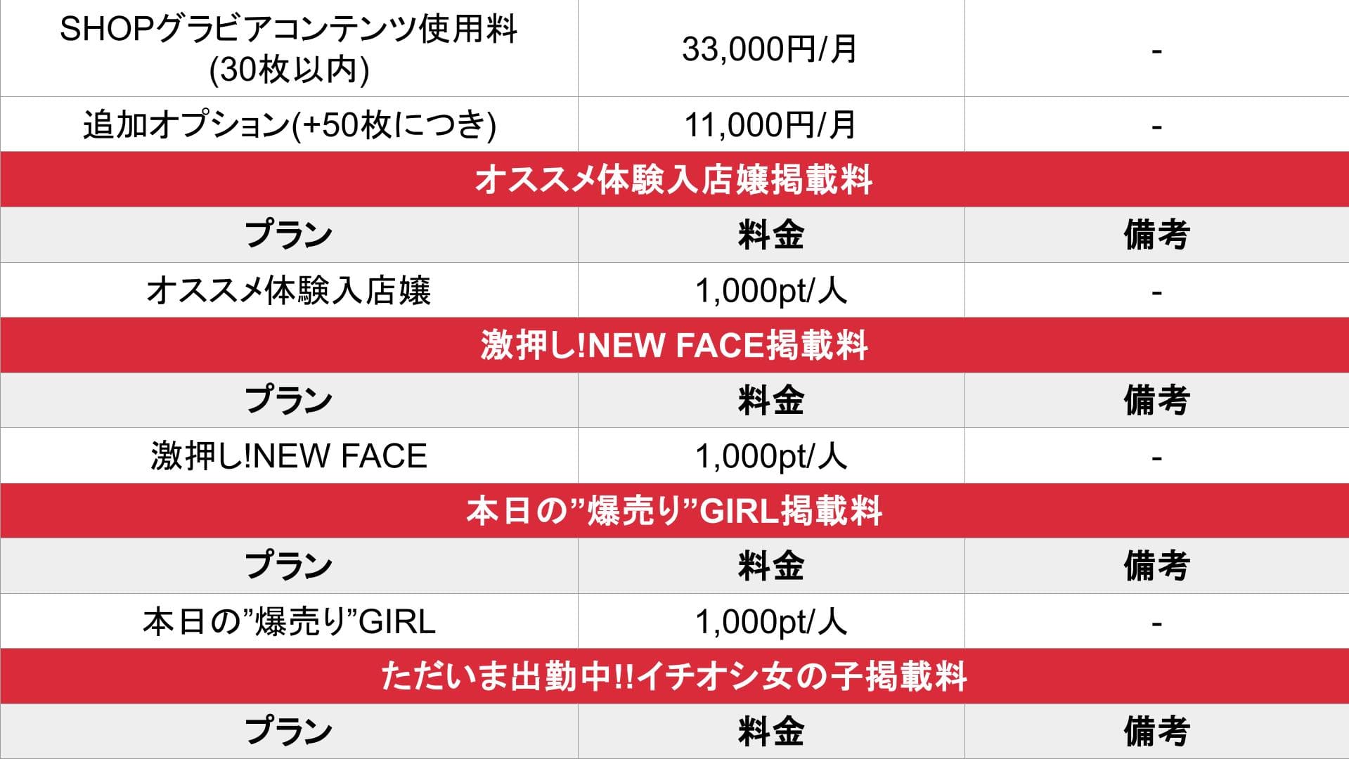 ナイトスクープ_オプション料金表