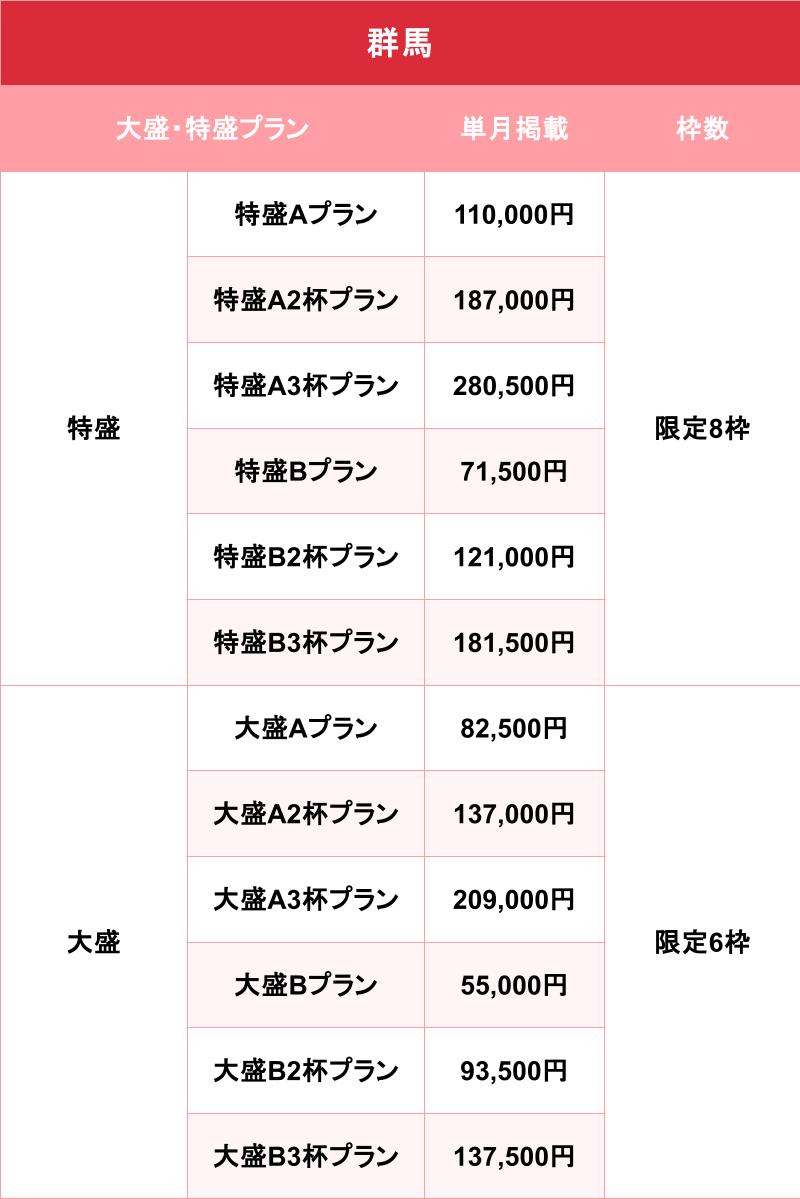 バニラ_群馬_料金表