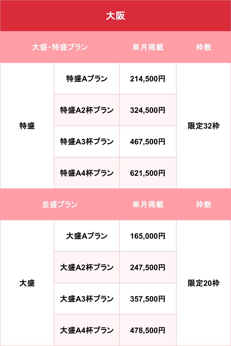 バニラ_大阪_料金表