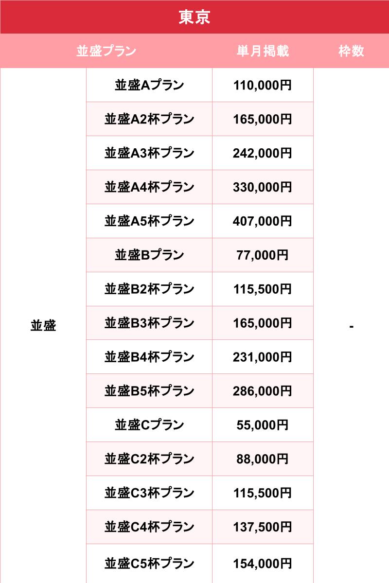 バニラ_東京_料金表