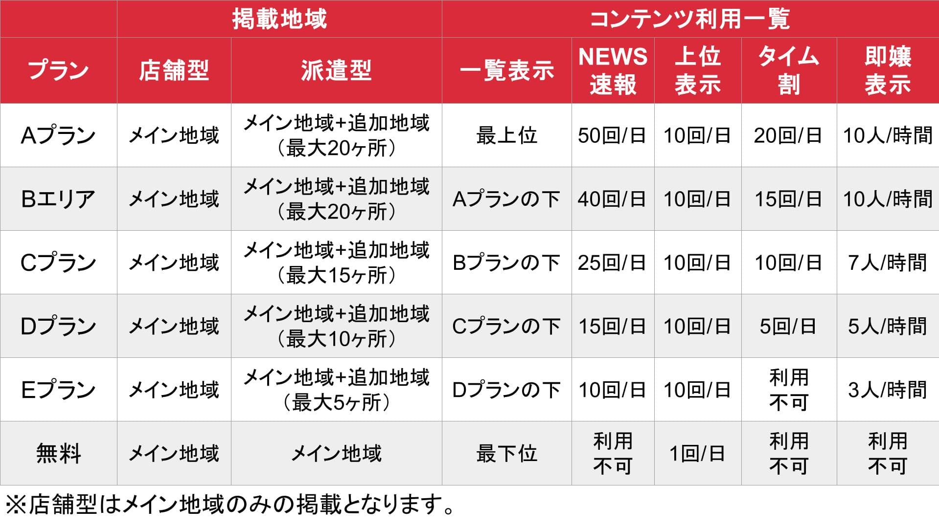 ビンビンウェブ_プラン別機能一覧
