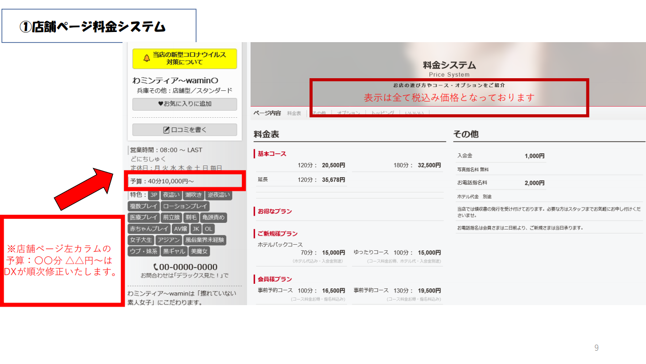 【フーゾクDX】①店舗ページ料金システム