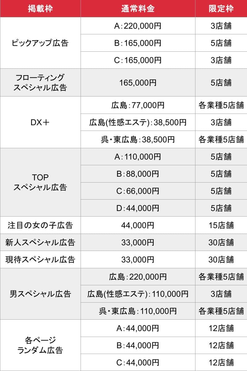 ワンナビ_広島オプション_料金表