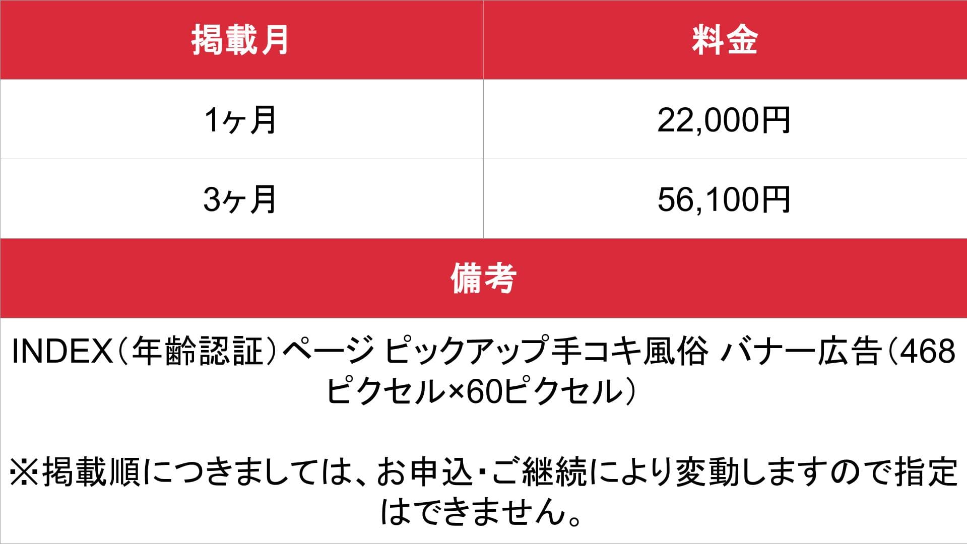 手コキインフォメーション_基本料金表