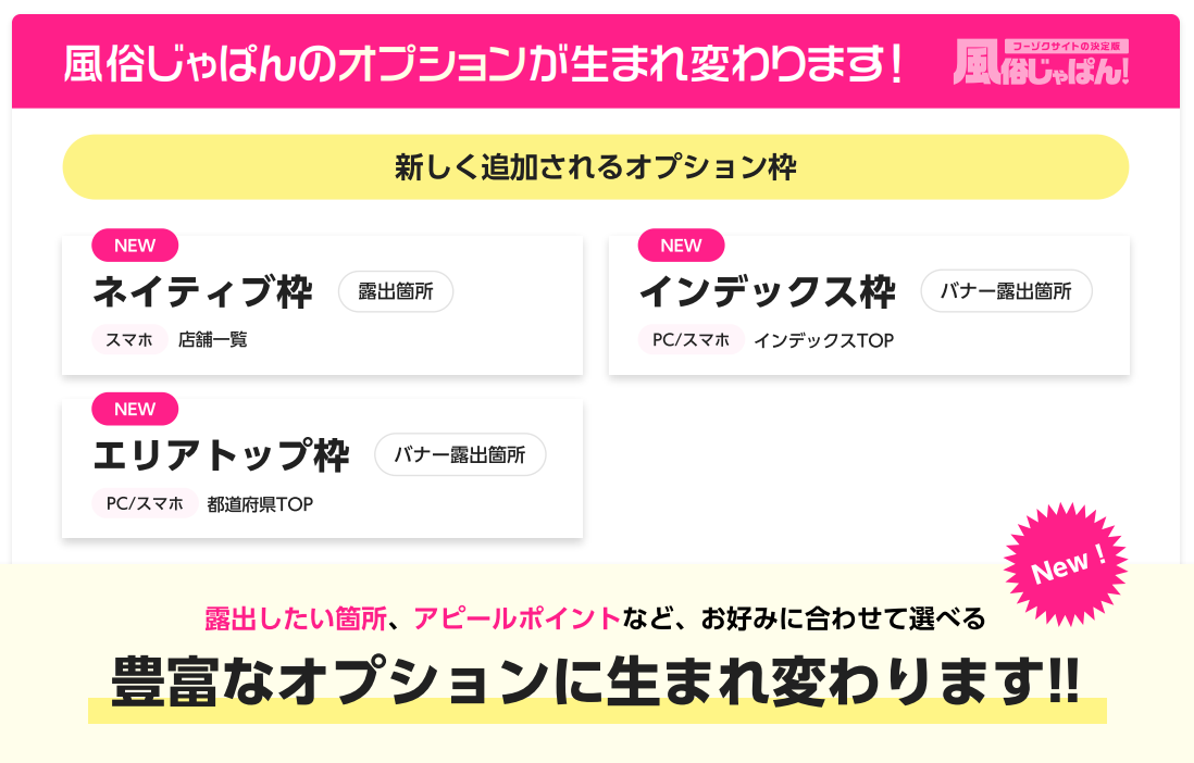 【風俗じゃぱん】限定オプション枠リニューアル