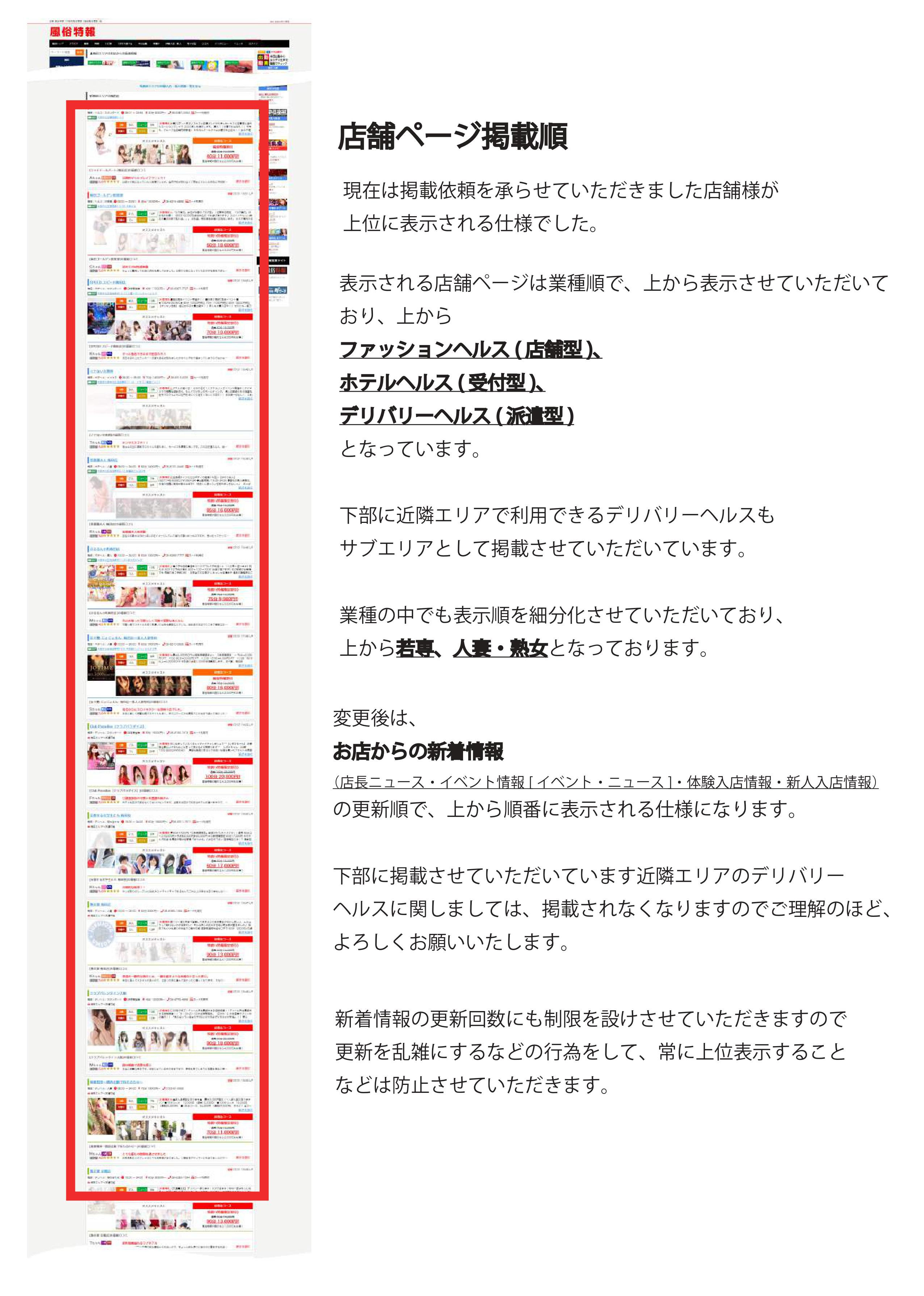 【風俗特報】店舗一覧ページ掲載順位の仕様変更について