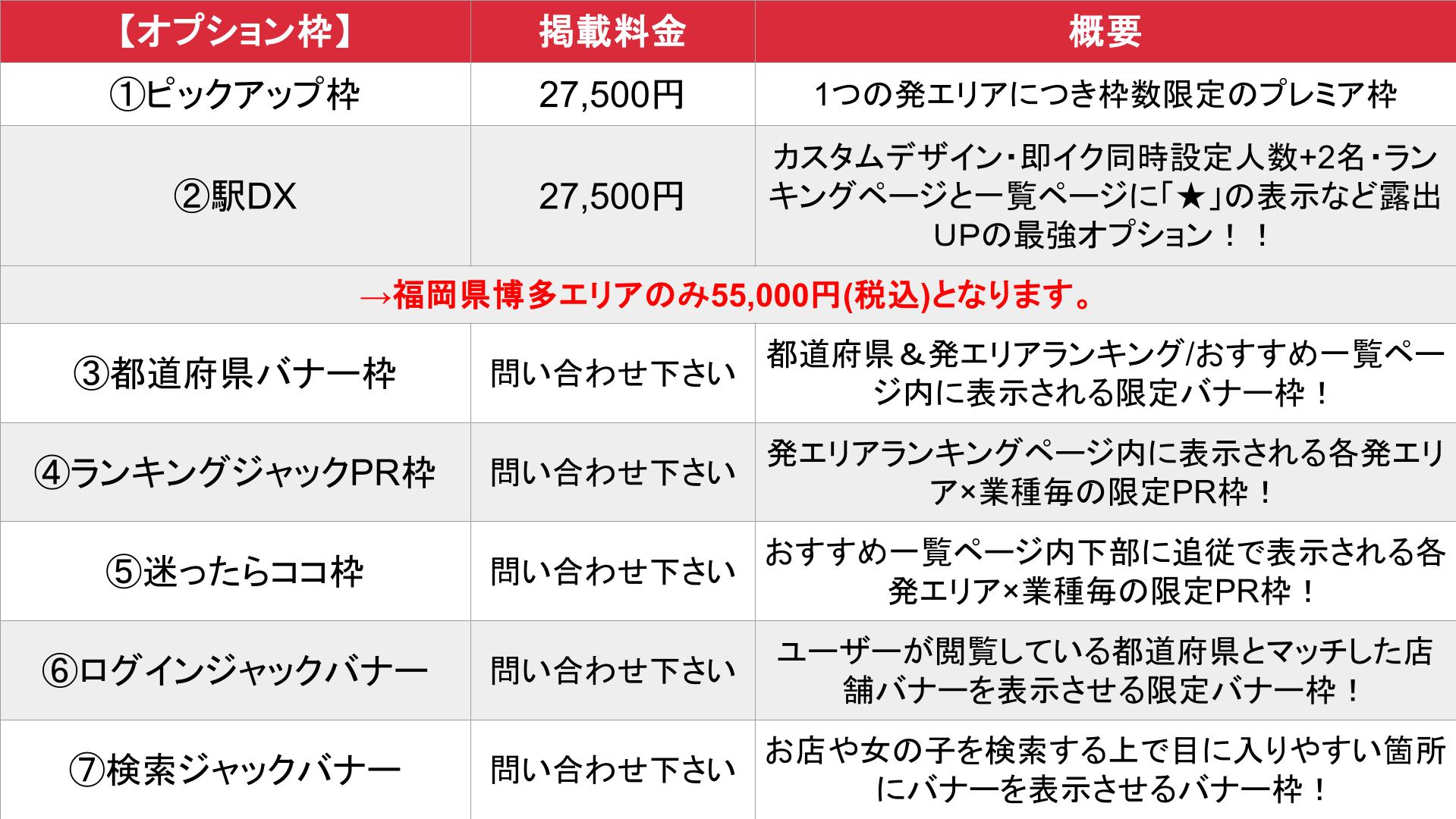 駅ちかメンズエステ_オプション料金表