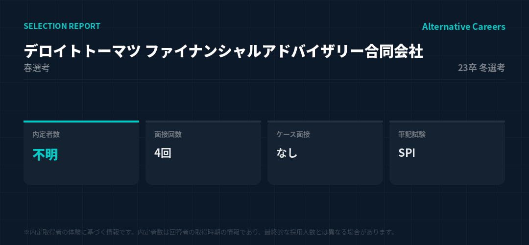 デロイトトーマツ ファイナンシャルアドバイザリー合同会社 23卒冬選考 選考データ