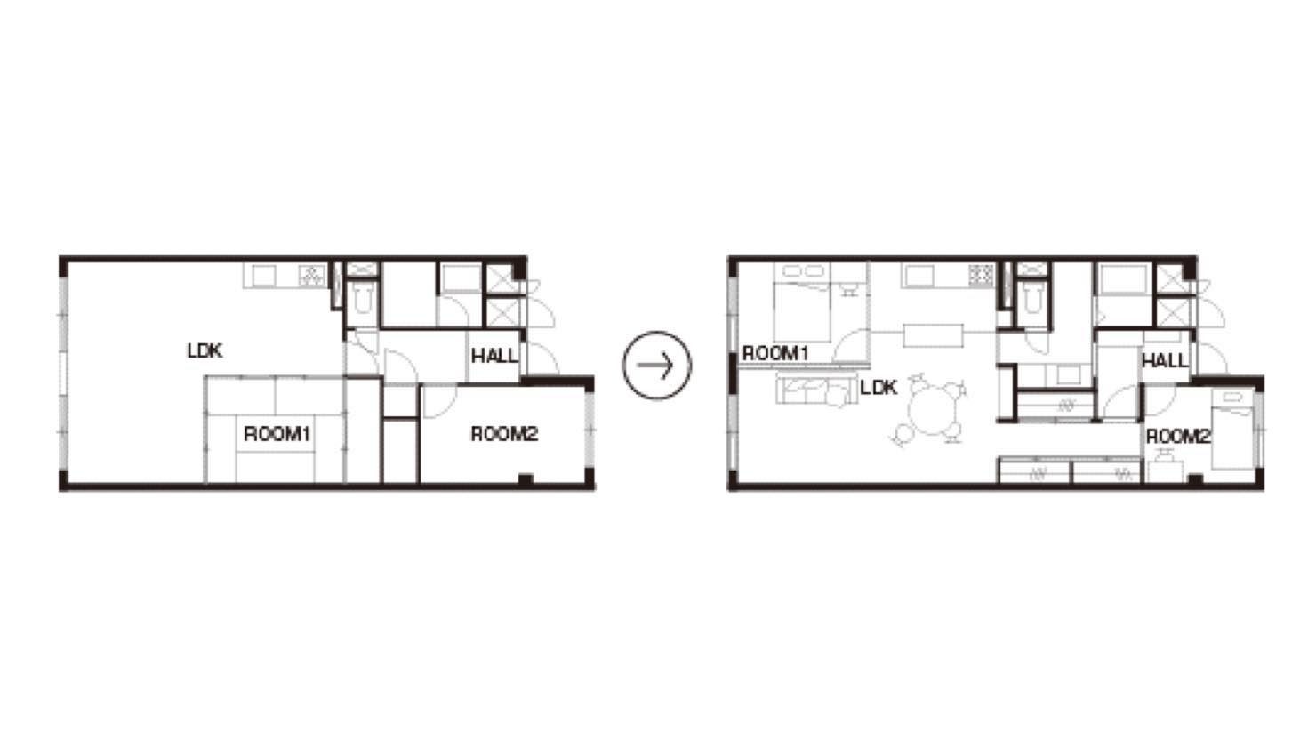 光と風はLDKから洗面を通って玄関へ。そしてLDKから廊下を通ってROOM2にも行き交います。