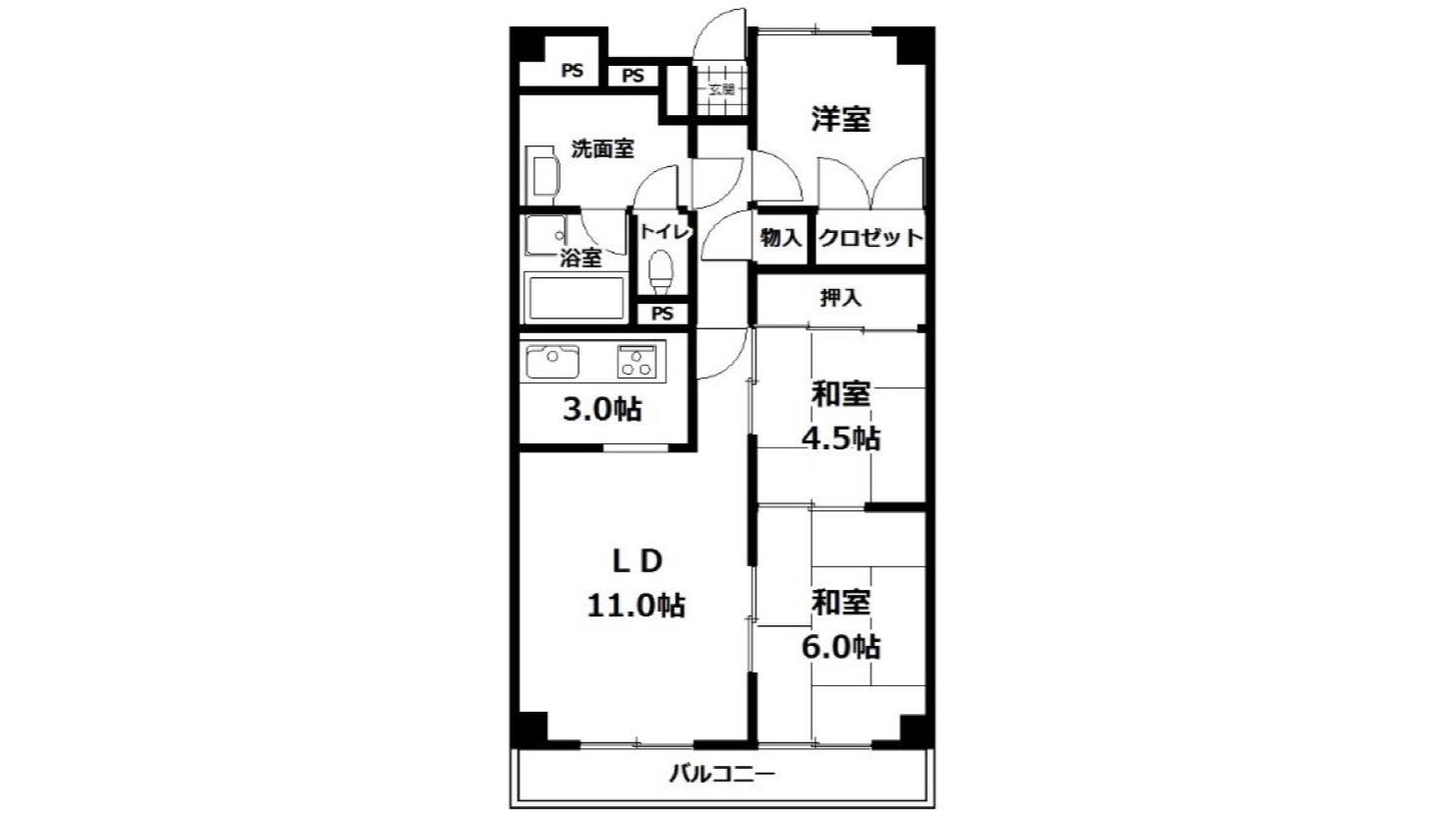 和室2間続き、洋室、リビングダイニング、独立キッチンという昔ながらの3LDK