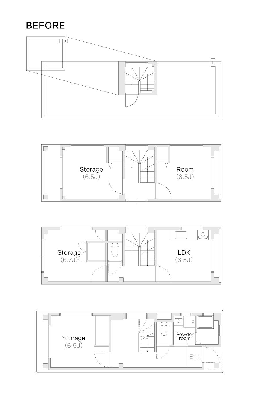 （BEFORE）都心部でよく見かける間口の狭いコンパクトな一戸建て住宅