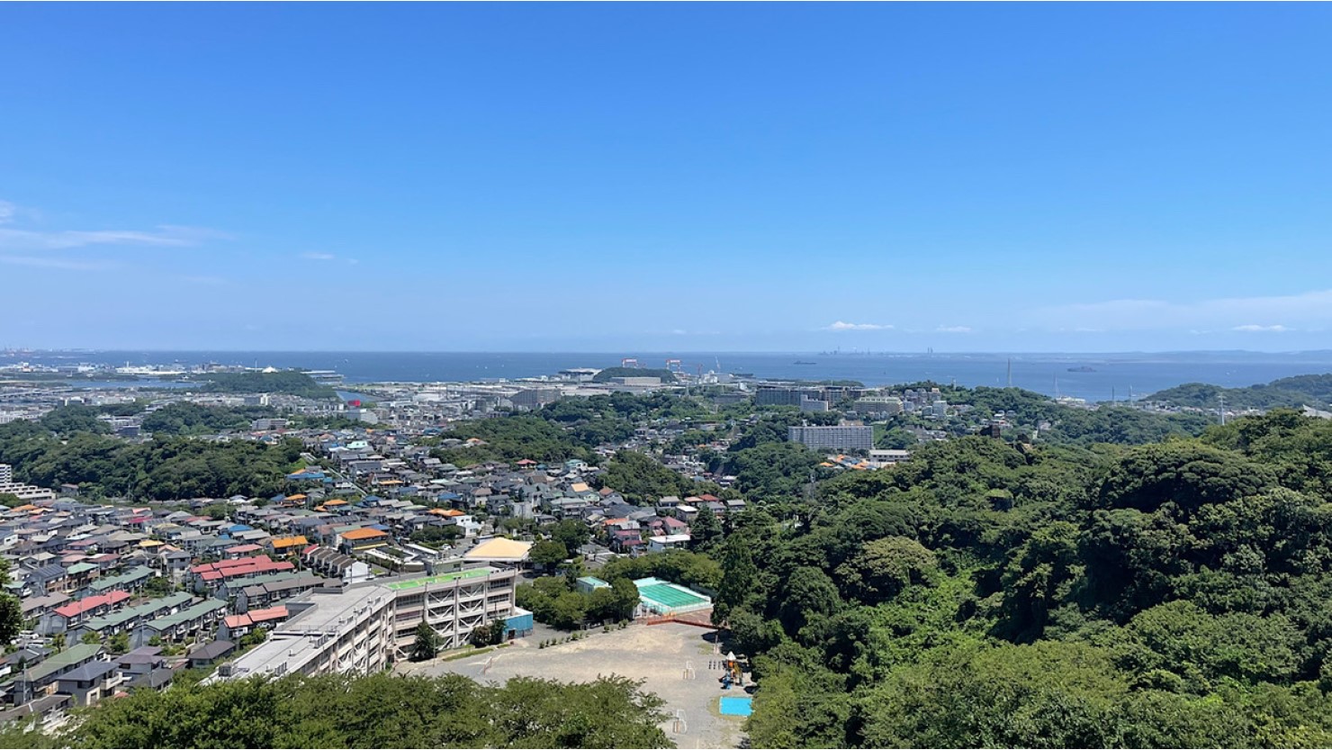 鷹取山公園から追浜駅周辺を見下ろした風景