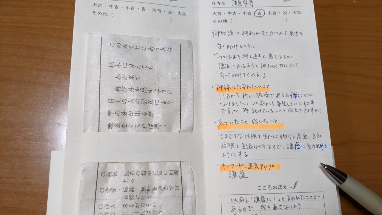 おみくじ帳に私が記入したこと