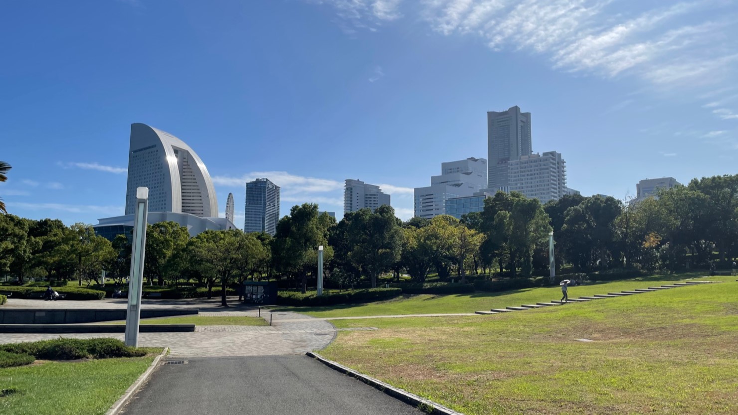 臨港パークから眺めるみなとみらい地区のビル群