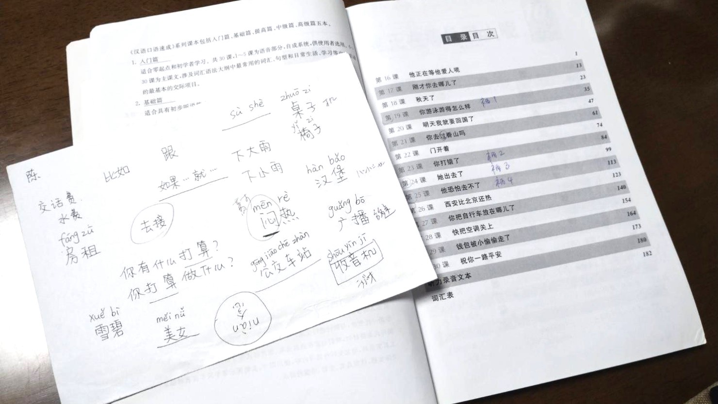 中国での対面授業。最初は、先生に単語を書いてもらい、ピンイン（読み方）をかなり調べた　© Satoko Okamoto