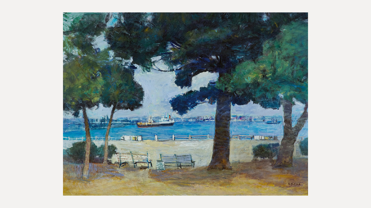 添田定夫 《春光の横浜港》　1988年 油彩、キャンバス 97.2×130.2cm　© 添田定夫　※転用禁止