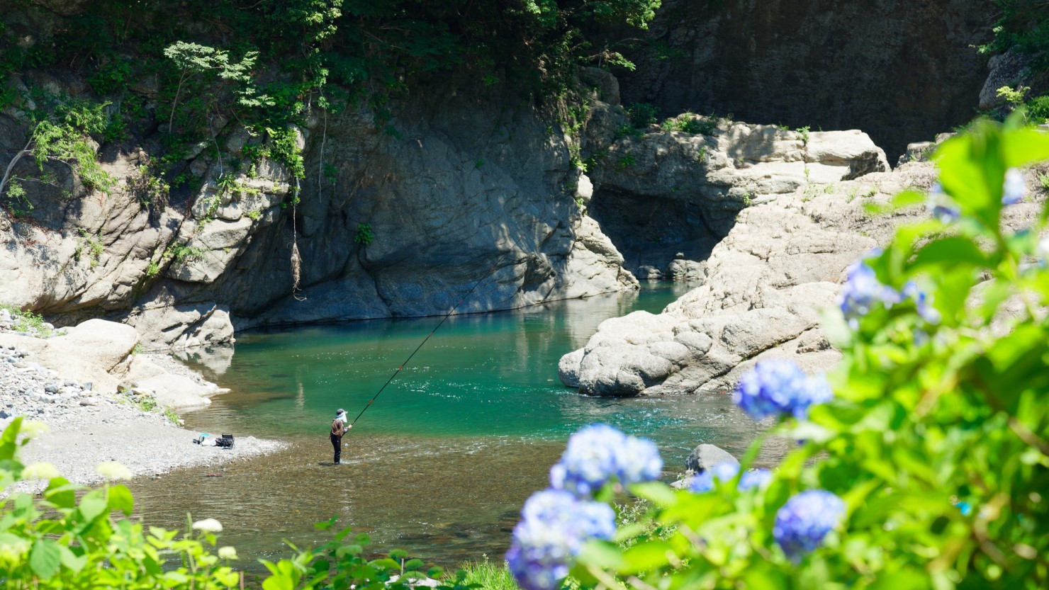 川遊びや鮎釣りができる桂川