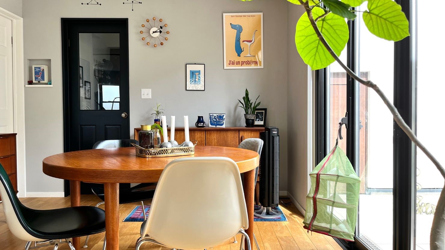 右のネットに入れてリビングダイニングで乾燥中