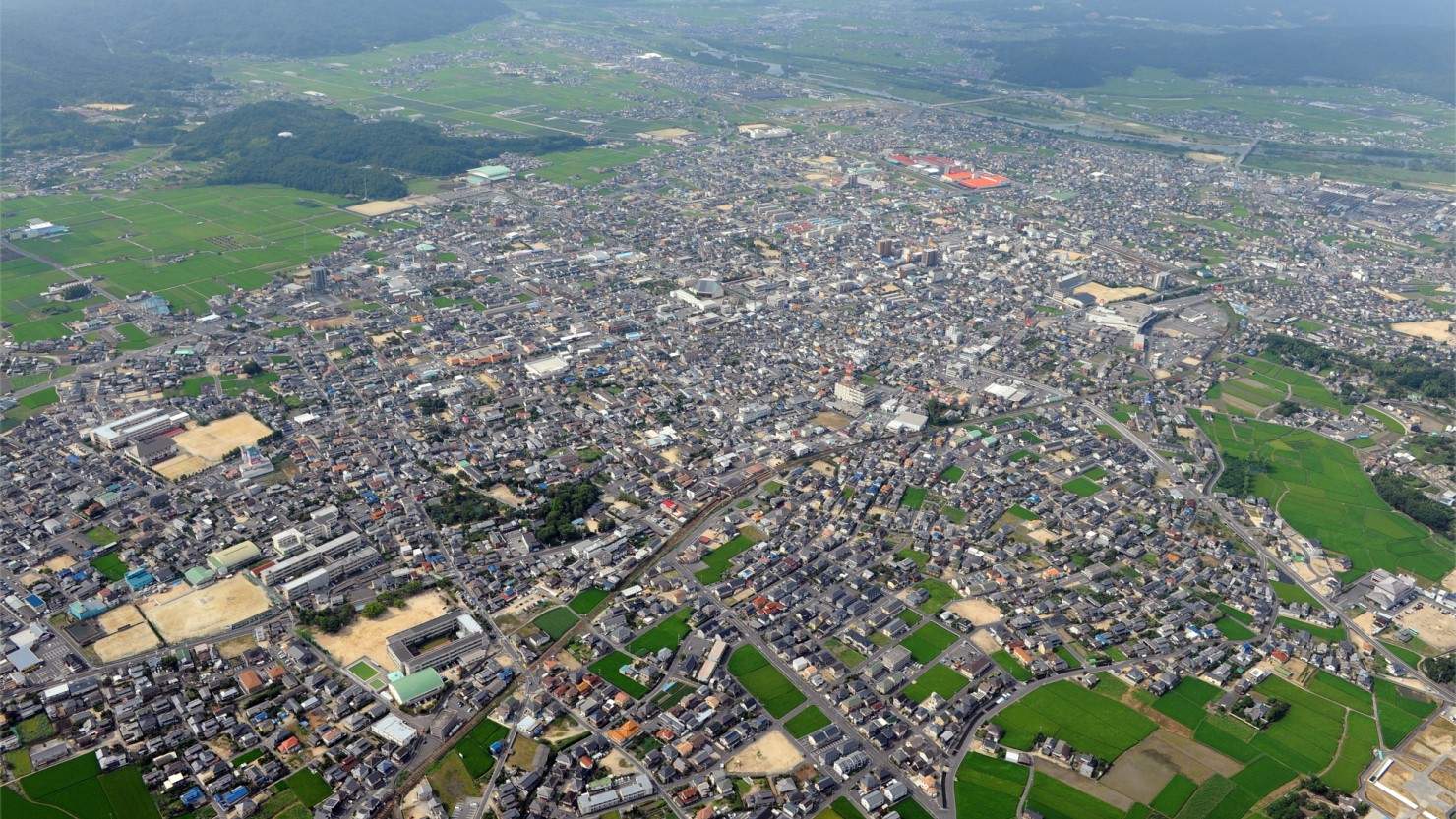 総社市街地の空撮写真