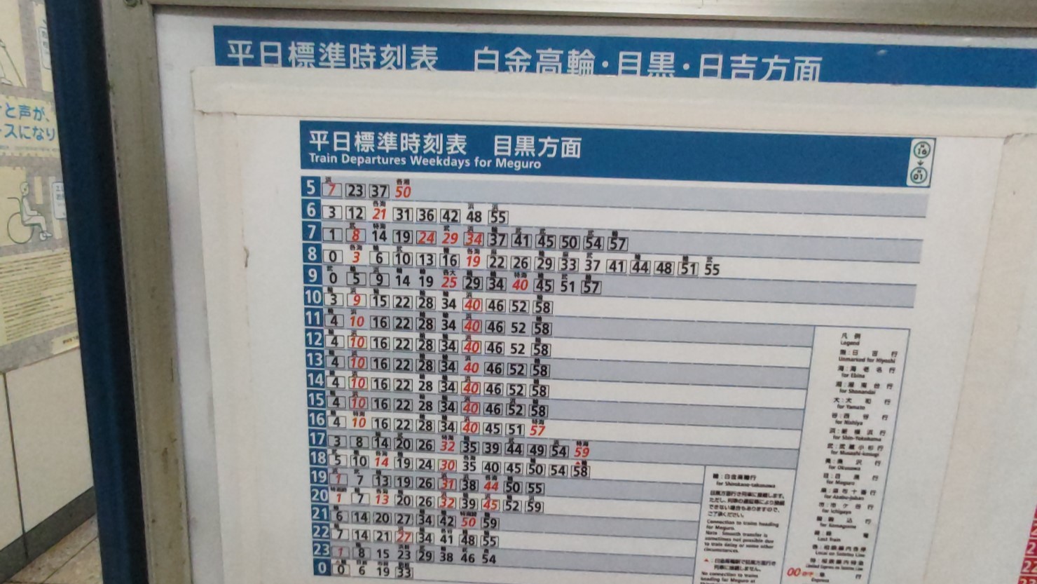 平日の王子駅時刻表 目黒日吉方面