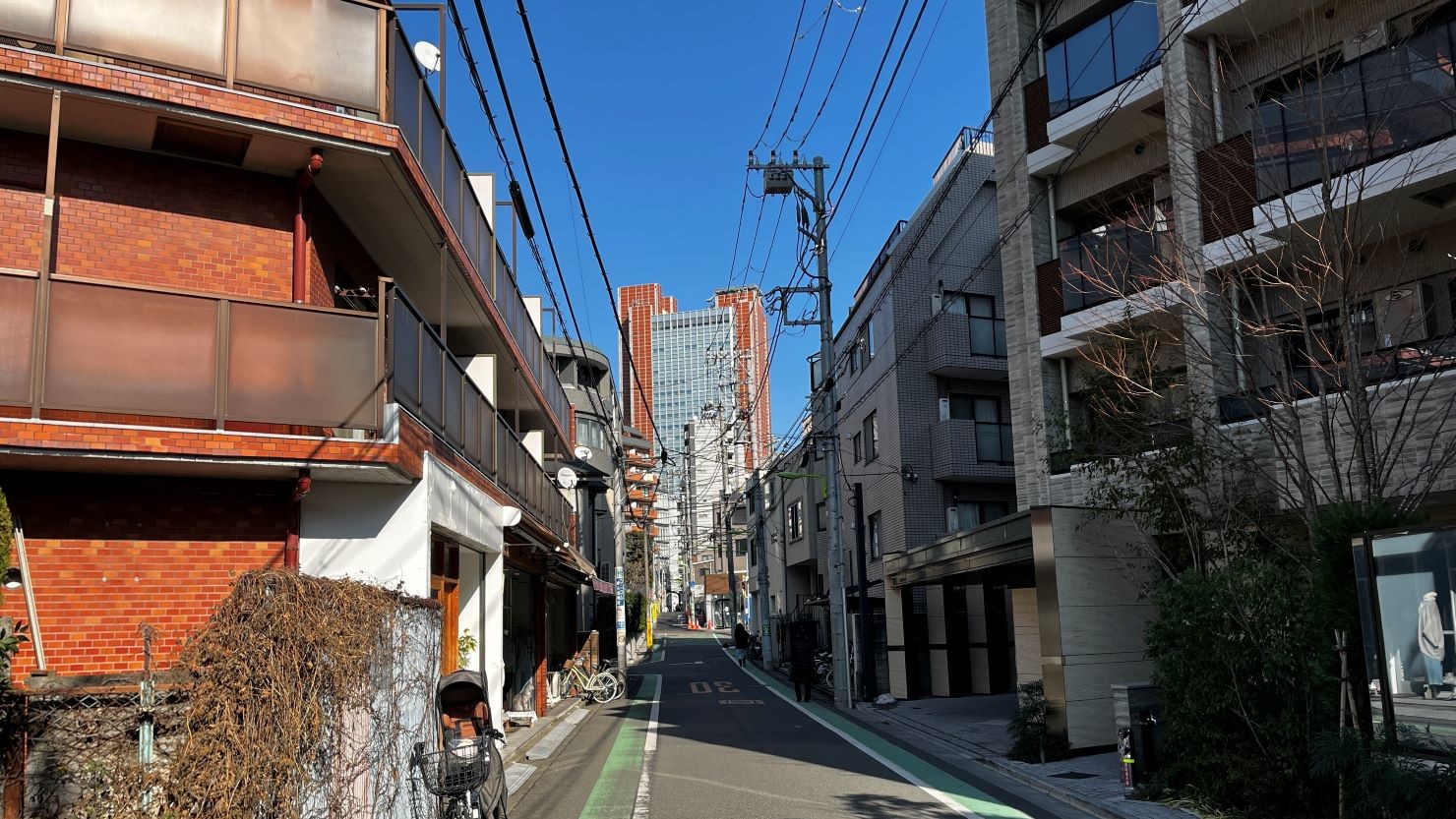 閑静な住宅街から見えるキャロットタワー
