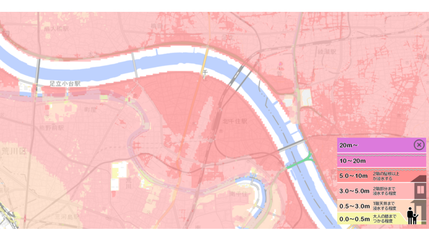 北千住のハザードマップ