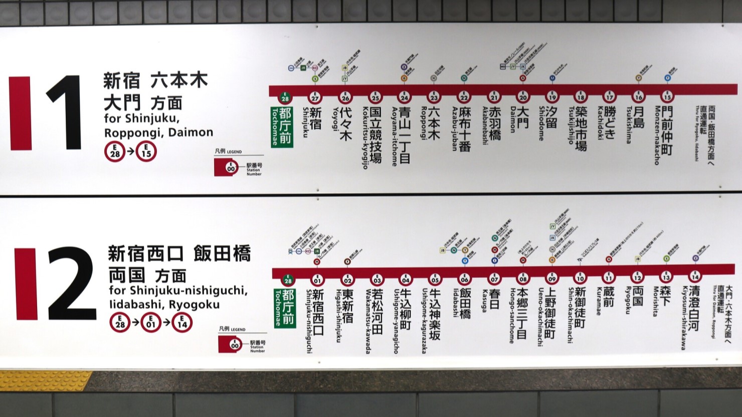 都営地下鉄大江戸線の路線図
