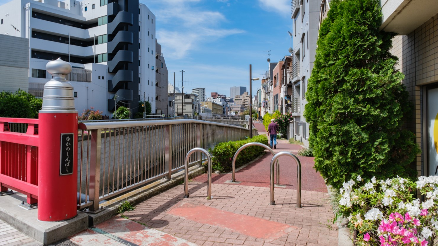 中野新橋と神田川沿いの遊歩道