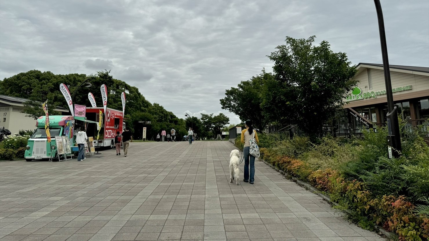 左側が有名ピザ店のキッチンカー。右側が舎人BBQショップ