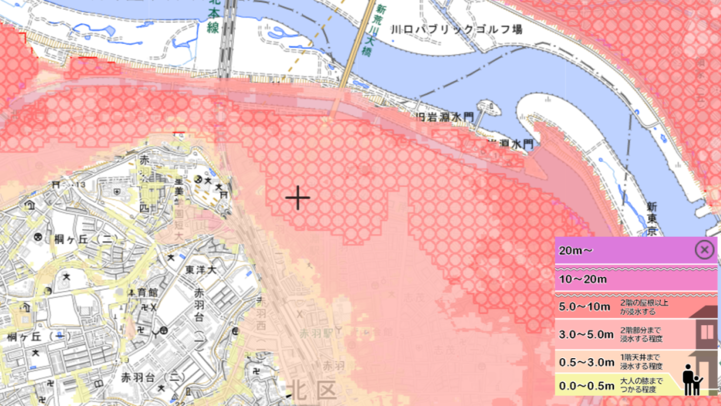 赤羽岩淵駅周辺のハザードマップ