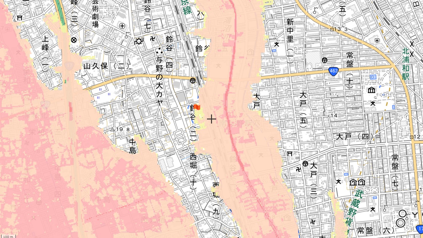 南与野駅周辺の洪水情報